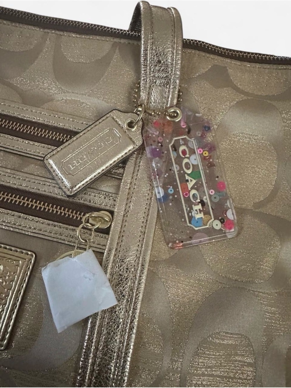 Coach Poppy Gold Signature Tote with Metallic Trim NWOT - Picture 3 of 7